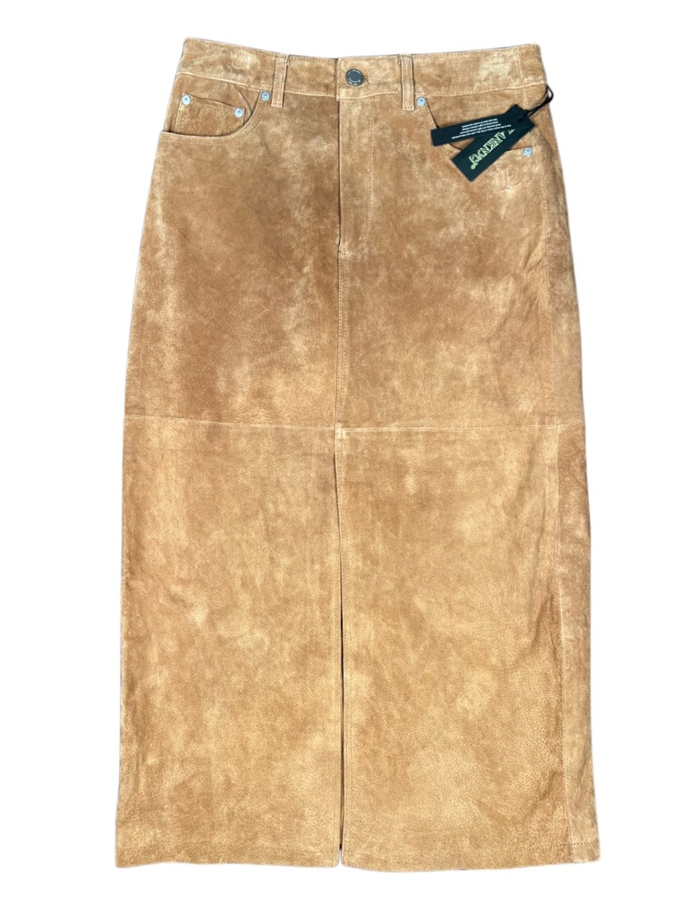 Blank NYC Genuine Suede Leather Midi Skirt NWT Camel Tan Size 28 Free People - Picture 2 of 9
